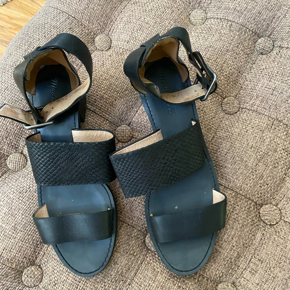 Madewell Black Leather Ankle Strap Sandals